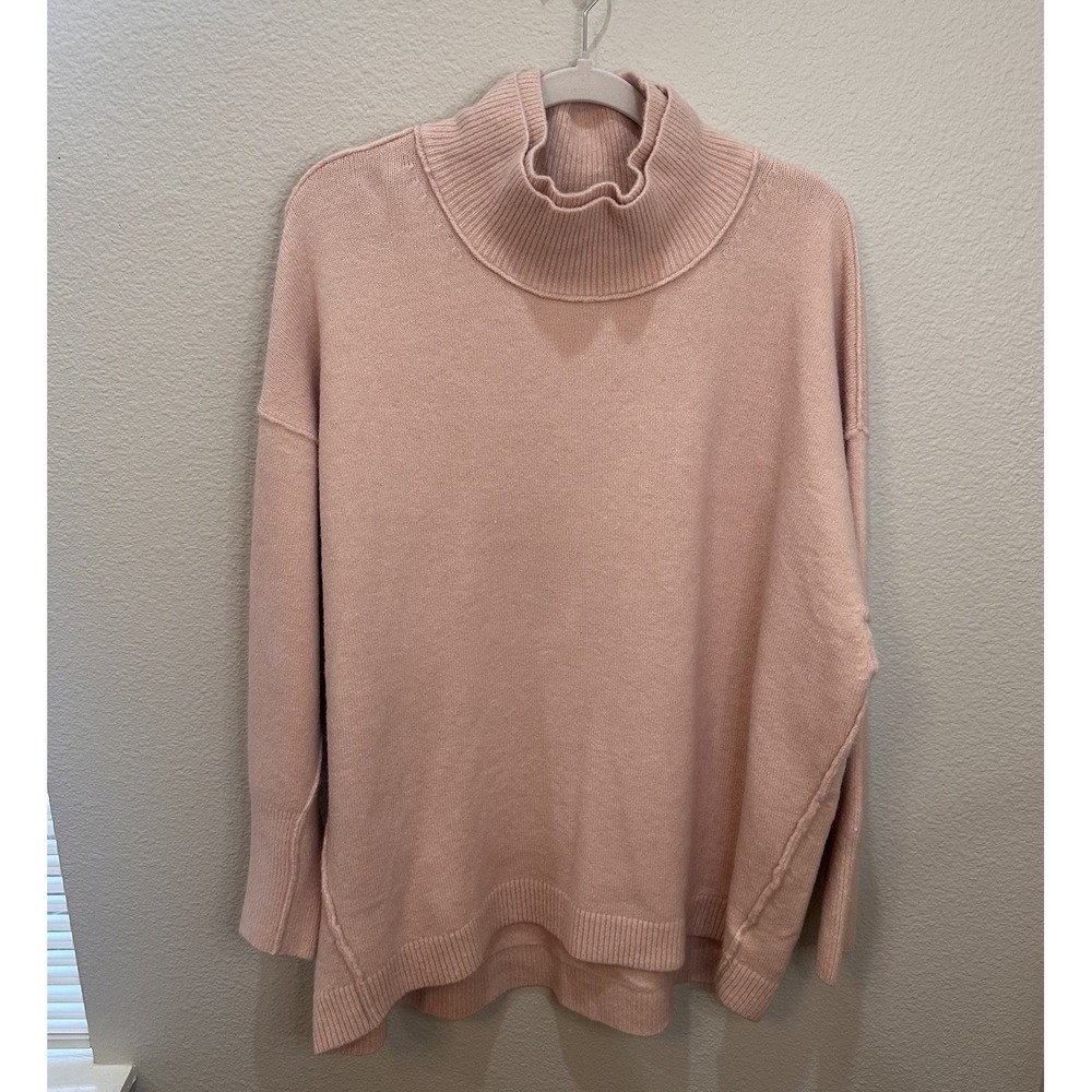 Free People Afterglow Oversized Blush Pink Mock Neck Sweater M Cozy Wool Cabin